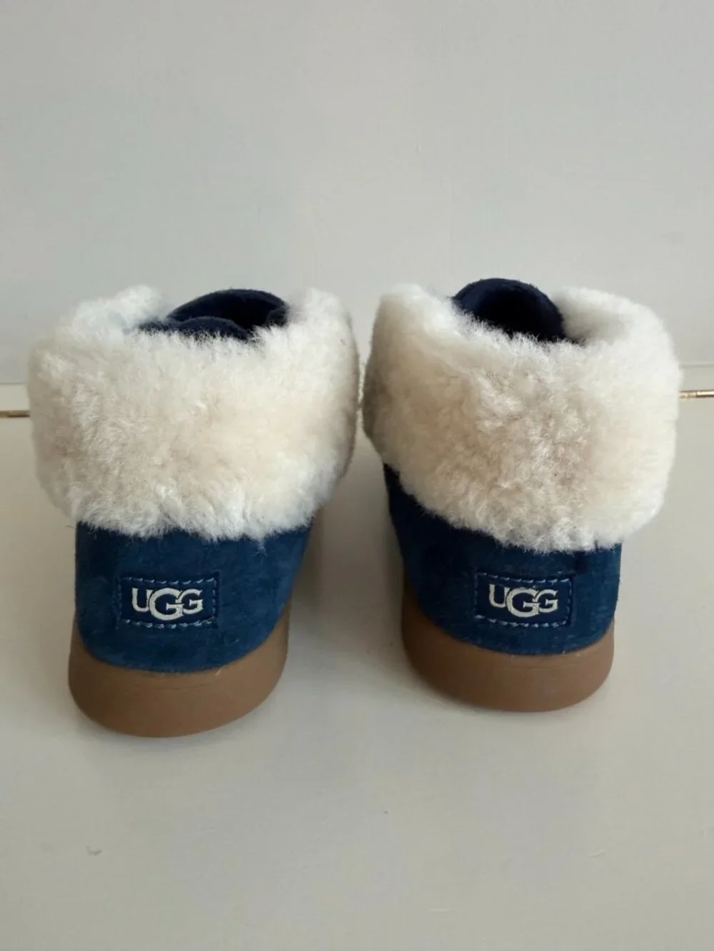 UGG Nolen Deep Navy Suede Shearling Ankle Boots Kids Size 12